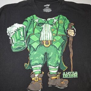 St. Patrick's Day Leprechaun Costume T-Shirt A Little Irish Beer Graphic Black L
